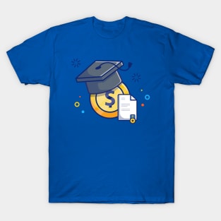 Scholarship, Certificate, Badge, Coin And Graduation Cap cartoon T-Shirt